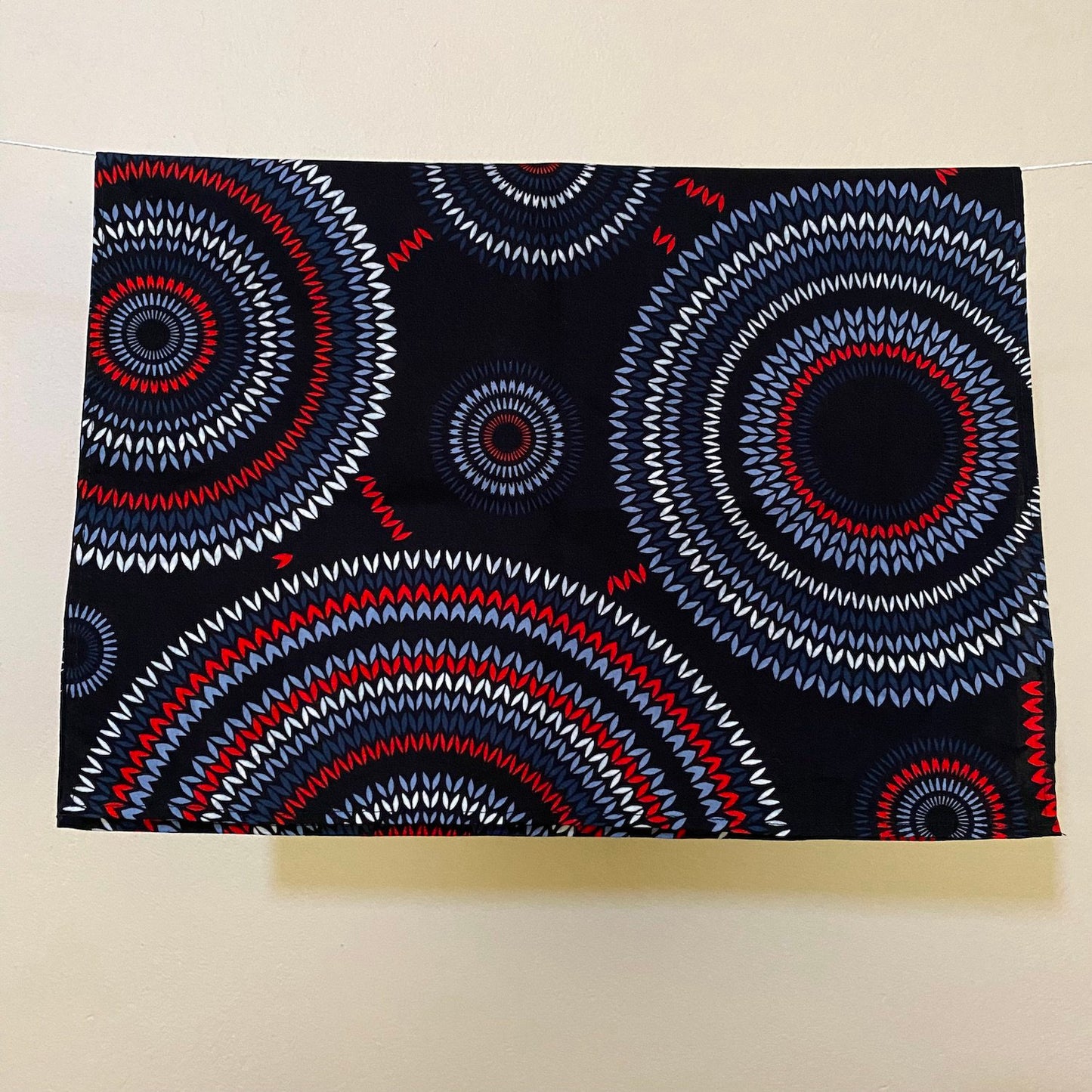 Red, Blue, and Black Geometric Print Tea Towel