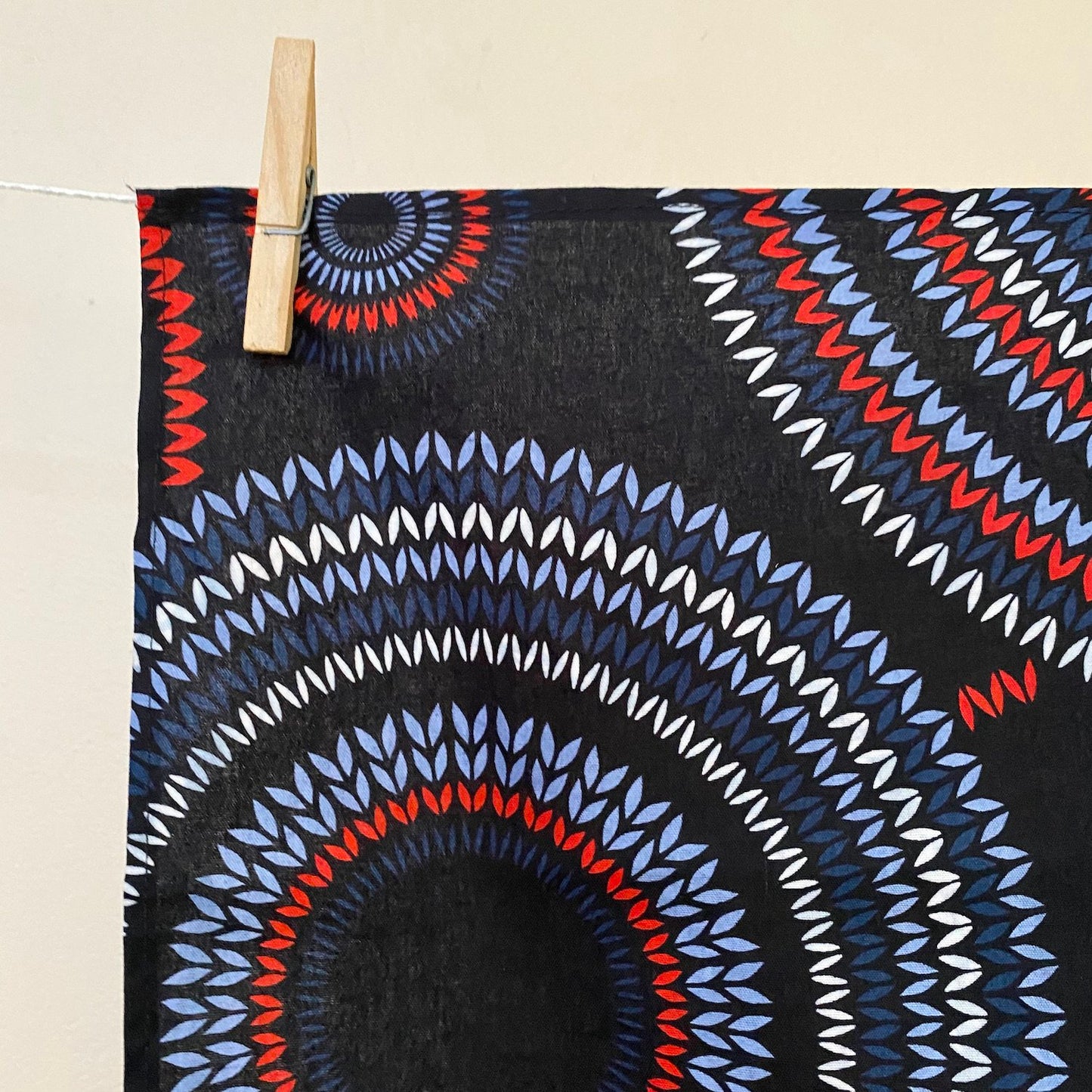 Red, Blue, and Black Geometric Print Tea Towel