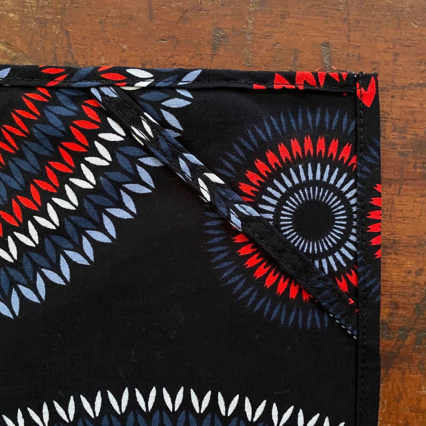 Red, Blue, and Black Geometric Print Tea Towel