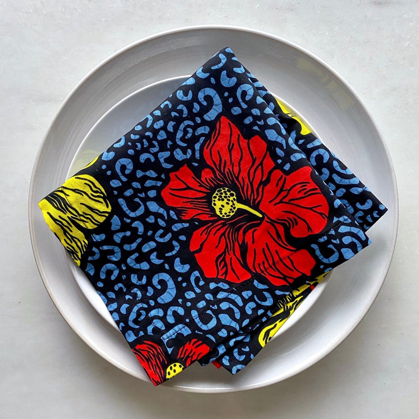 Leopard and Hibiscus Print Napkins